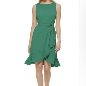 Calvin Klein Green Tulip Hem Belted Dress